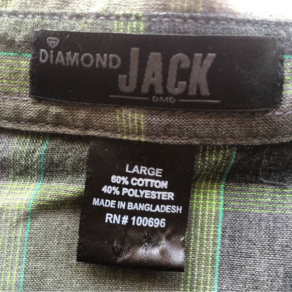 Diamond Jack Green/Gray Plaid Western Style Button-Up Shirt Women’s Size L Top - Picture 3 of 16